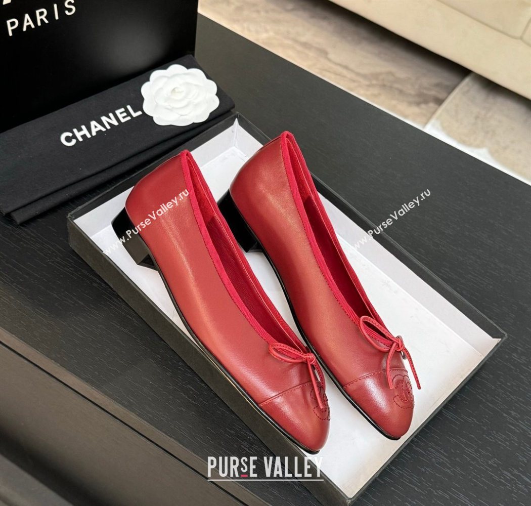 Chanel Classic Lambskin Leather Ballet Flats with Bow Red 2025 0901 (MD-250901001)