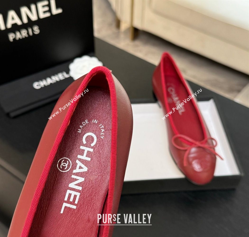Chanel Classic Lambskin Leather Ballet Flats with Bow Red 2025 0901 (MD-250901001)