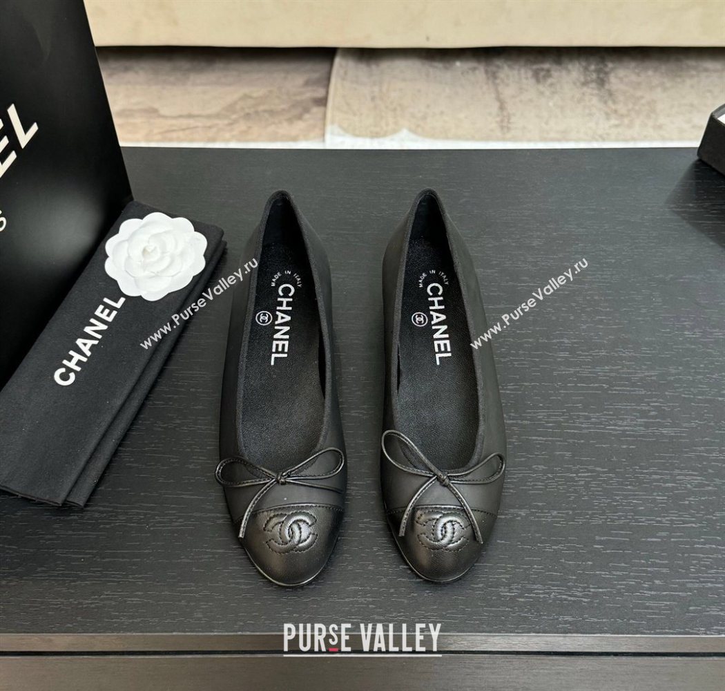 Chanel Classic Lambskin Leather Ballet Flats with Bow Black 2025 0901 (MD-250901002)