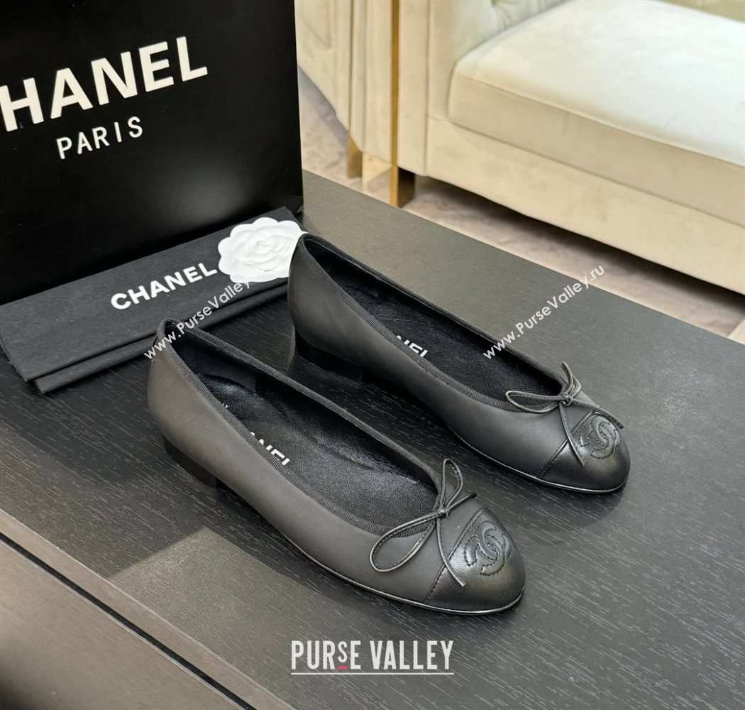 Chanel Classic Lambskin Leather Ballet Flats with Bow Black 2025 0901 (MD-250901002)