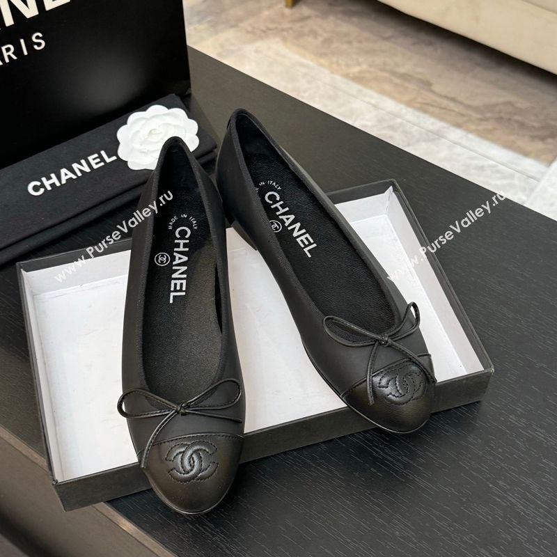 Chanel Classic Lambskin Leather Ballet Flats with Bow Black 2025 0901 (MD-250901002)