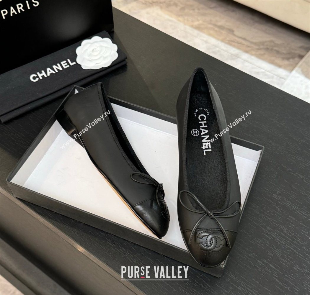 Chanel Classic Lambskin Leather Ballet Flats with Bow Black 2025 0901 (MD-250901002)