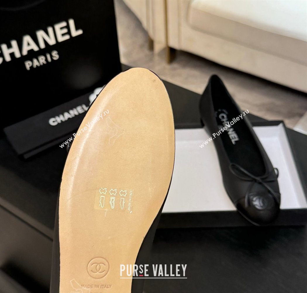 Chanel Classic Lambskin Leather Ballet Flats with Bow Black 2025 0901 (MD-250901002)