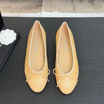 Chanel Classic Quilted Lambskin Ballet Flats with Bow Beige Yellow 2025 0901 (MD-250901003)