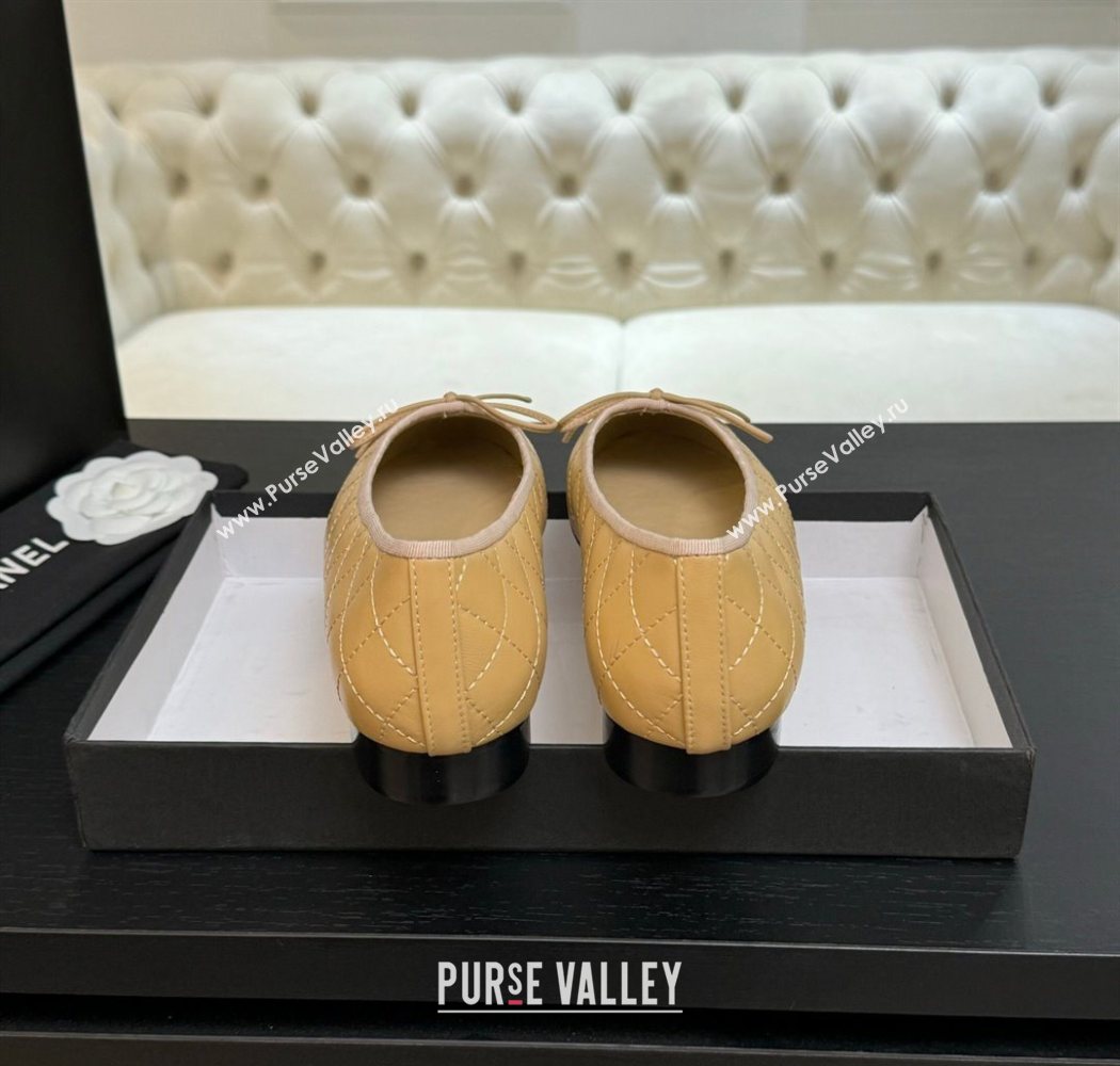 Chanel Classic Quilted Lambskin Ballet Flats with Bow Beige Yellow 2025 0901 (MD-250901003)