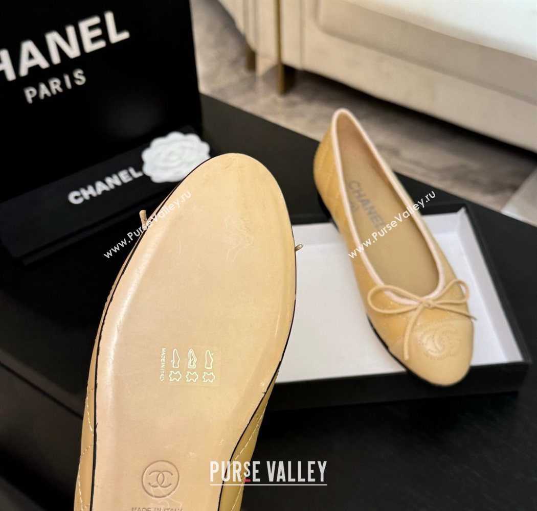 Chanel Classic Quilted Lambskin Ballet Flats with Bow Beige Yellow 2025 0901 (MD-250901003)