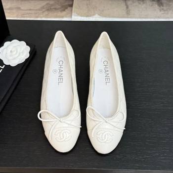 Chanel Classic Quilted Lambskin Ballet Flats with Bow White 2025 0901 (MD-250901004)