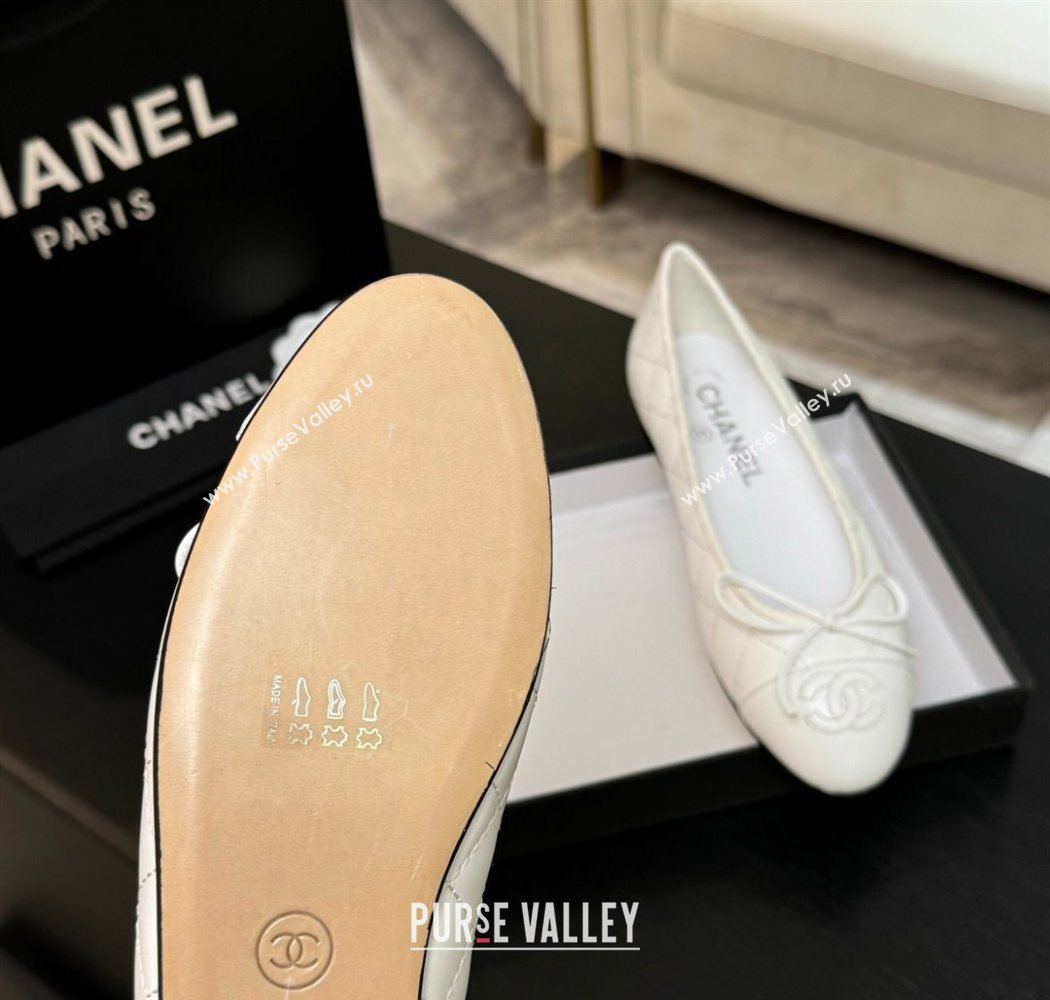 Chanel Classic Quilted Lambskin Ballet Flats with Bow White 2025 0901 (MD-250901004)
