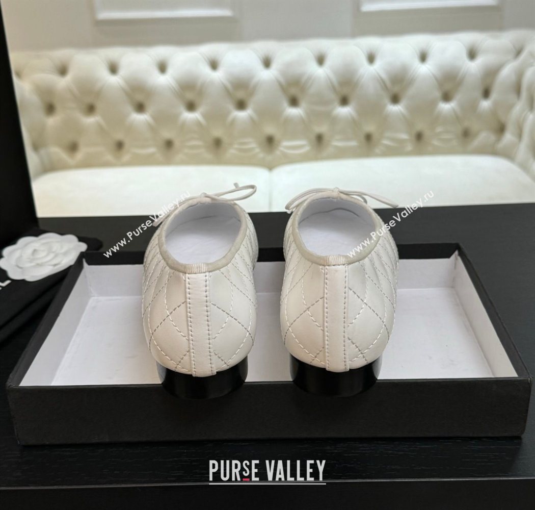 Chanel Classic Quilted Lambskin Ballet Flats with Bow White 2025 0901 (MD-250901004)