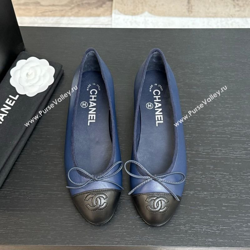 Chanel Classic Lambskin Leather Ballet Flats with Bow Navy Blue 2025 0901 (MD-250901005)