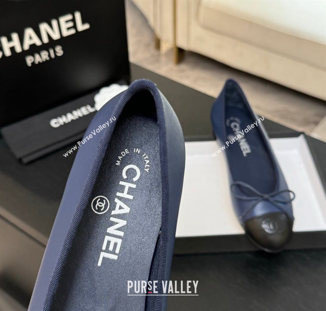 Chanel Classic Lambskin Leather Ballet Flats with Bow Navy Blue 2025 0901 (MD-250901005)