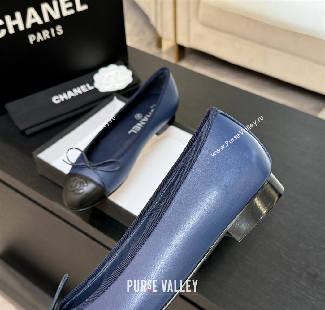 Chanel Classic Lambskin Leather Ballet Flats with Bow Navy Blue 2025 0901 (MD-250901005)