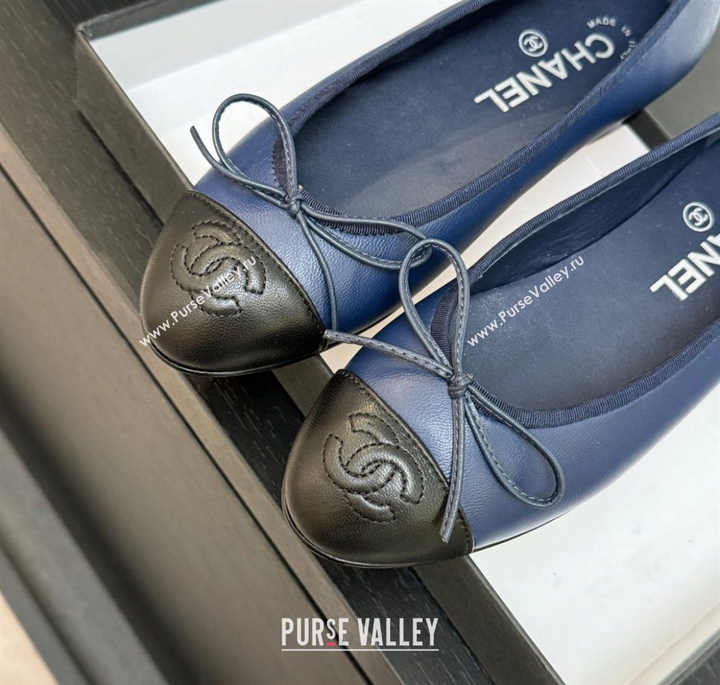 Chanel Classic Lambskin Leather Ballet Flats with Bow Navy Blue 2025 0901 (MD-250901005)