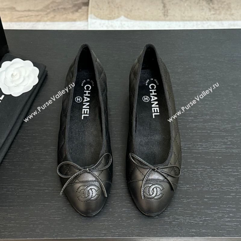 Chanel Classic Quilted Lambskin Ballet Flats with Bow Black 2025 0901 (MD-250901006)
