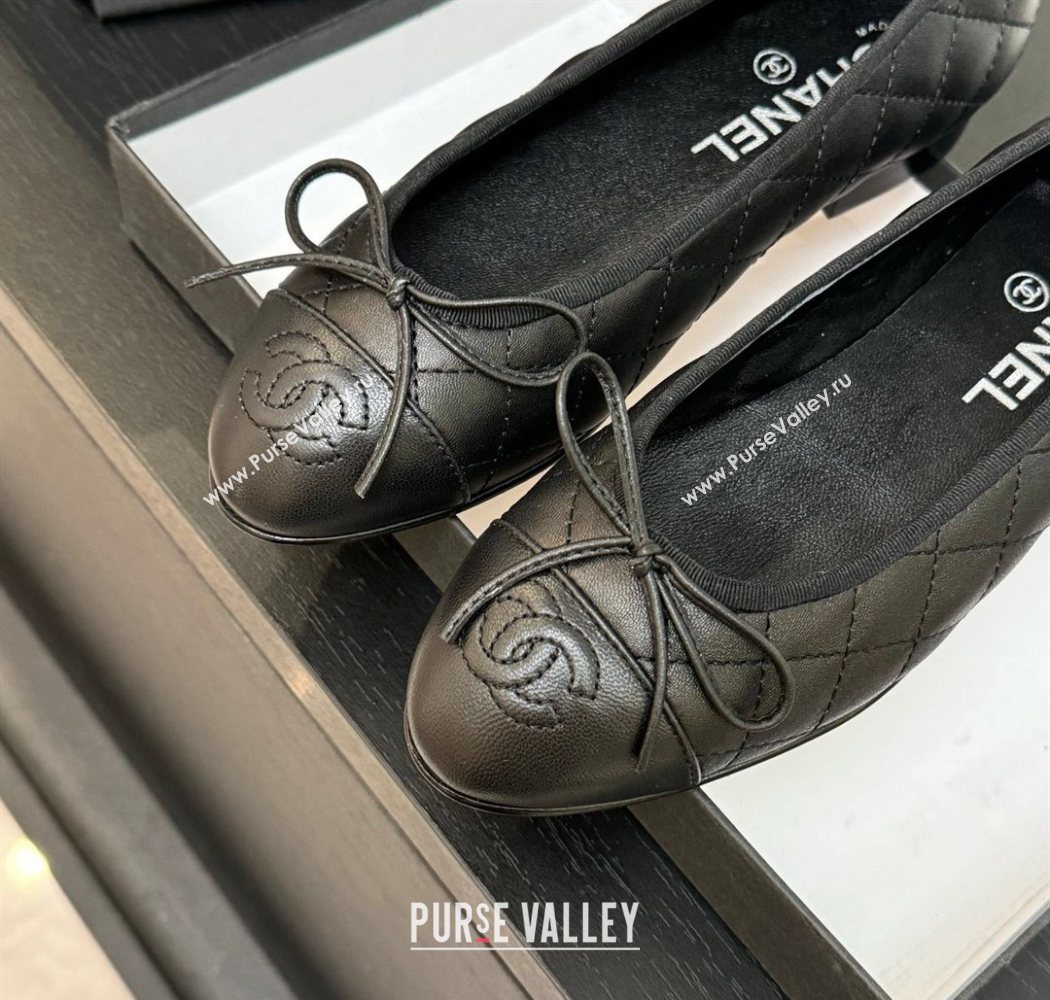 Chanel Classic Quilted Lambskin Ballet Flats with Bow Black 2025 0901 (MD-250901006)