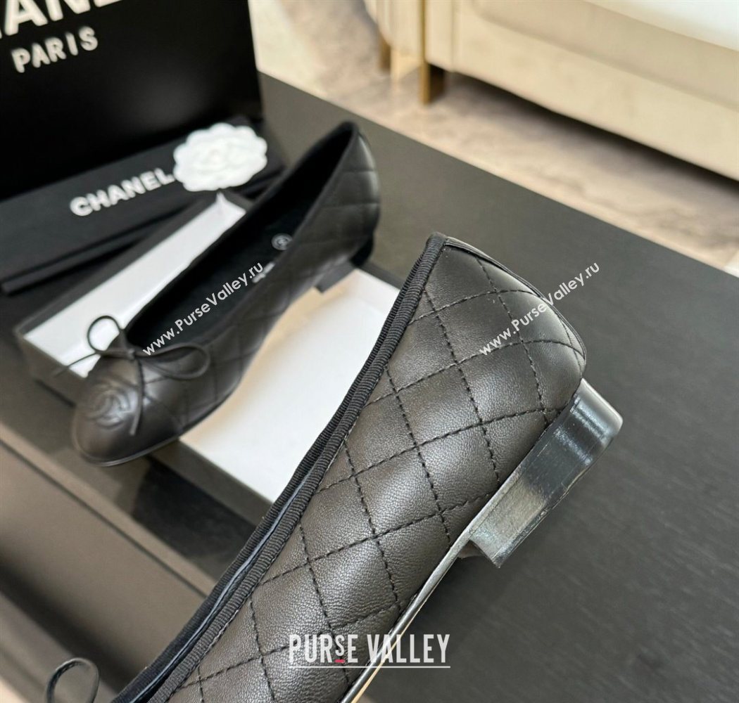 Chanel Classic Quilted Lambskin Ballet Flats with Bow Black 2025 0901 (MD-250901006)