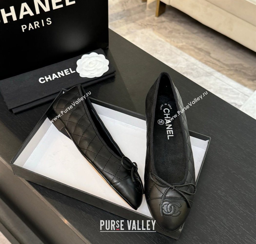 Chanel Classic Quilted Lambskin Ballet Flats with Bow Black 2025 0901 (MD-250901006)
