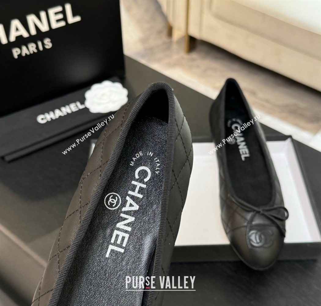 Chanel Classic Quilted Lambskin Ballet Flats with Bow Black 2025 0901 (MD-250901006)