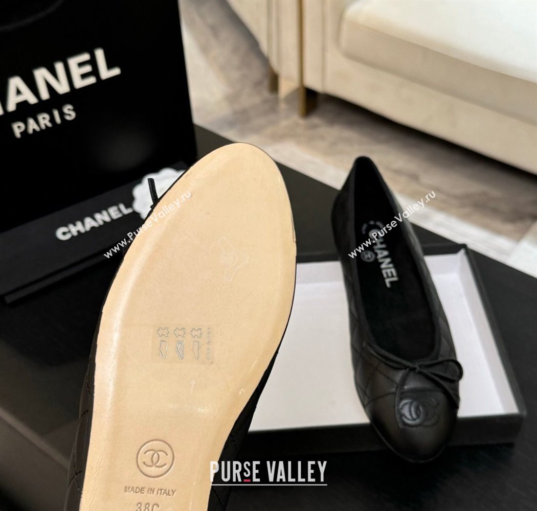 Chanel Classic Quilted Lambskin Ballet Flats with Bow Black 2025 0901 (MD-250901006)