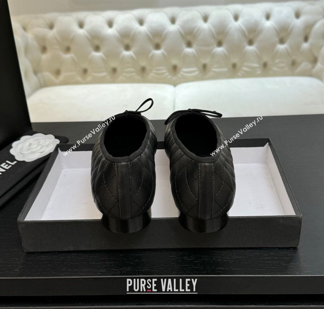 Chanel Classic Quilted Lambskin Ballet Flats with Bow Black 2025 0901 (MD-250901006)