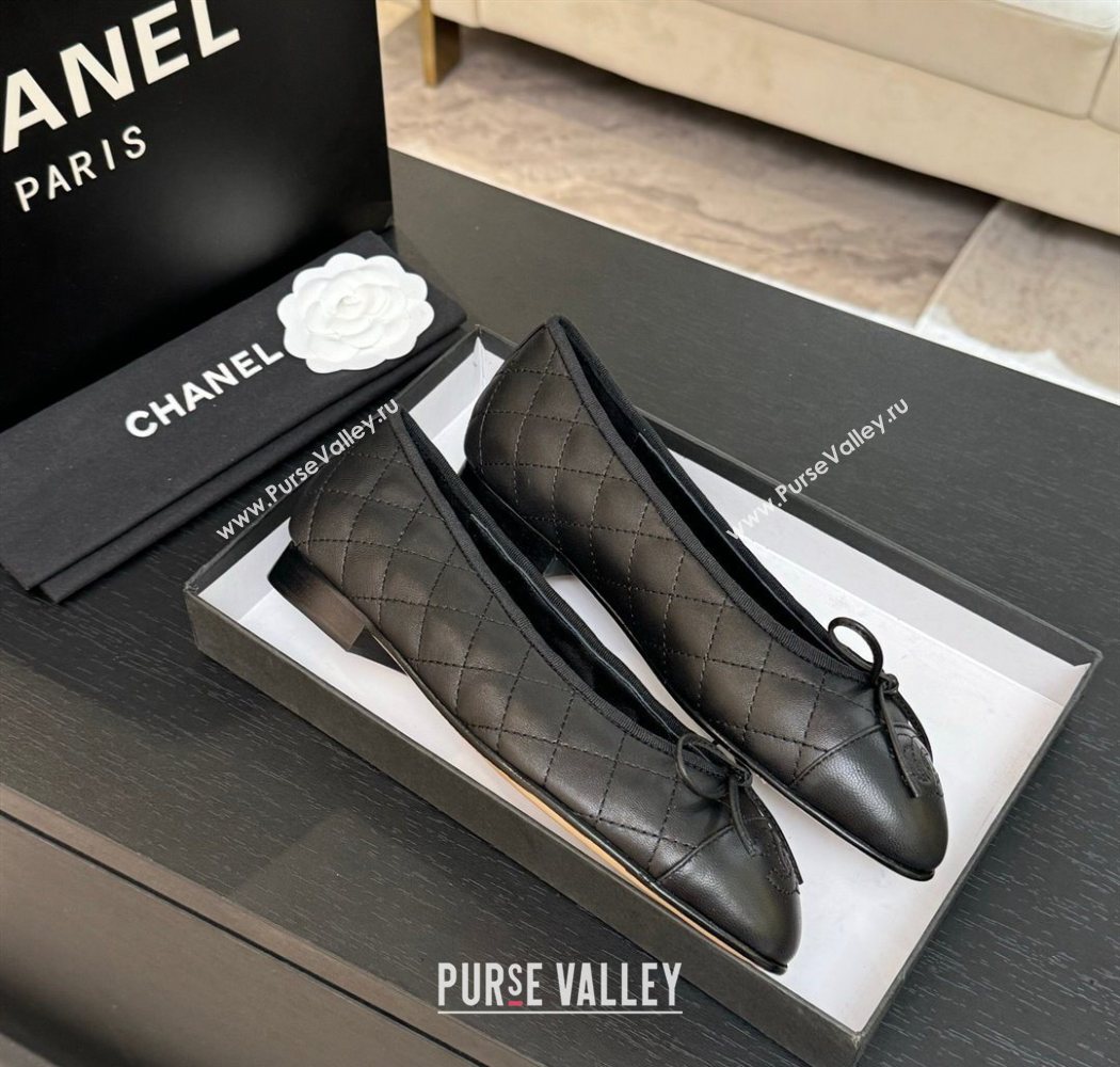 Chanel Classic Quilted Lambskin Ballet Flats with Bow Black 2025 0901 (MD-250901006)