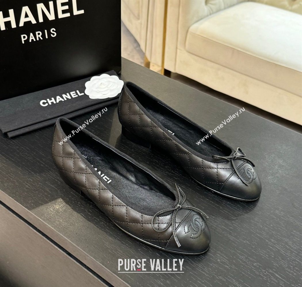 Chanel Classic Quilted Lambskin Ballet Flats with Bow Black 2025 0901 (MD-250901006)
