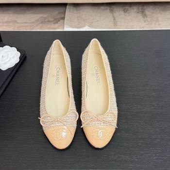 Chanel Classic Tweed Patent Calfskin Ballet Flats with Bow Nude/Beige 2025 0901 (MD-250901007)
