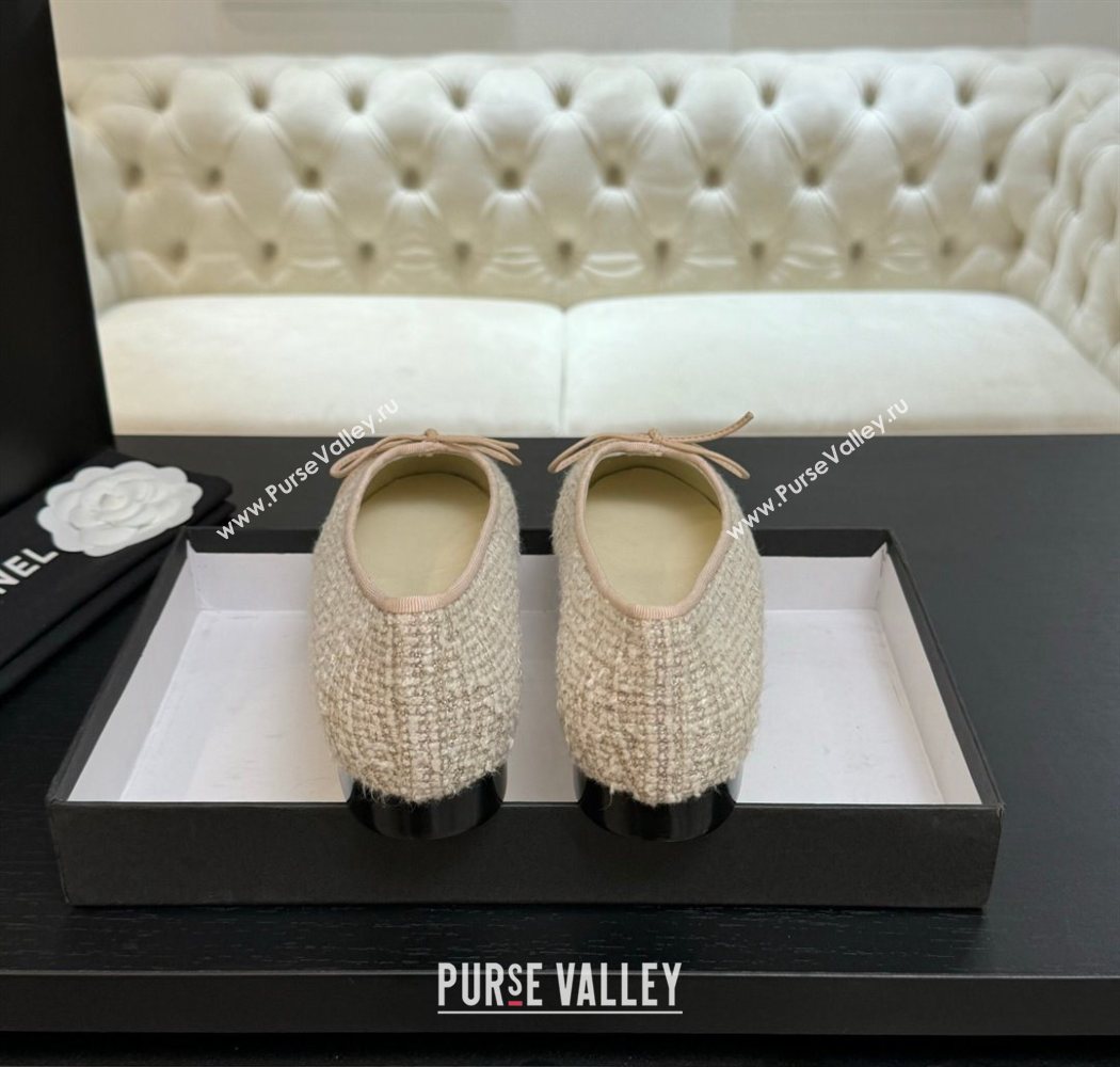 Chanel Classic Tweed Patent Calfskin Ballet Flats with Bow Nude/Beige 2025 0901 (MD-250901007)