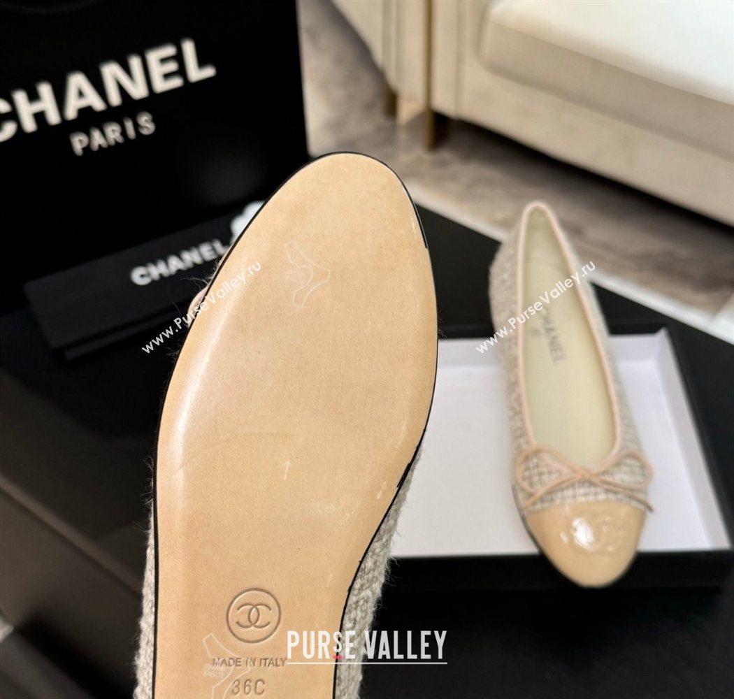 Chanel Classic Tweed Patent Calfskin Ballet Flats with Bow Nude/Beige 2025 0901 (MD-250901007)