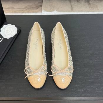 Chanel Classic Tweed Patent Calfskin Ballet Flats with Bow Nude/Multicolor 2025 0901 (MD-250901009)