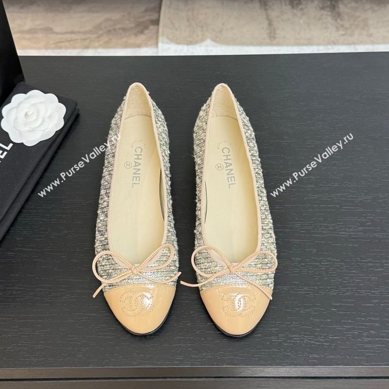 Chanel Classic Tweed Patent Calfskin Ballet Flats with Bow Nude/Multicolor 2025 0901 (MD-250901009)