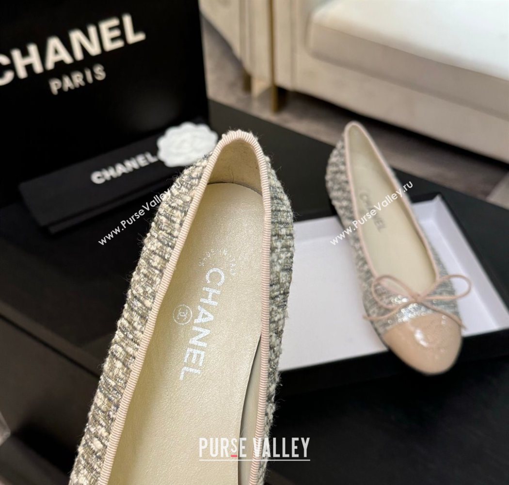 Chanel Classic Tweed Patent Calfskin Ballet Flats with Bow Nude/Multicolor 2025 0901 (MD-250901009)