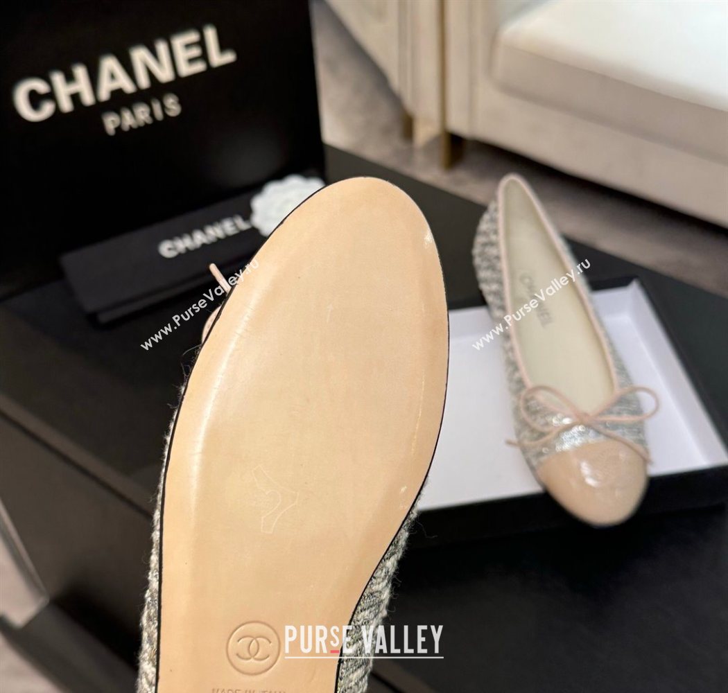 Chanel Classic Tweed Patent Calfskin Ballet Flats with Bow Nude/Multicolor 2025 0901 (MD-250901009)