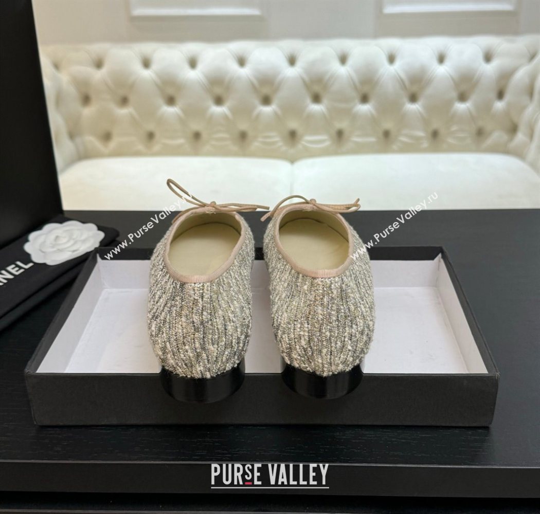 Chanel Classic Tweed Patent Calfskin Ballet Flats with Bow Nude/Multicolor 2025 0901 (MD-250901009)