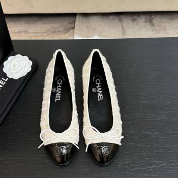 Chanel Classic Tweed Patent Calfskin Ballet Flats with Bow White/Black2 2025 0901 (MD-250901010)