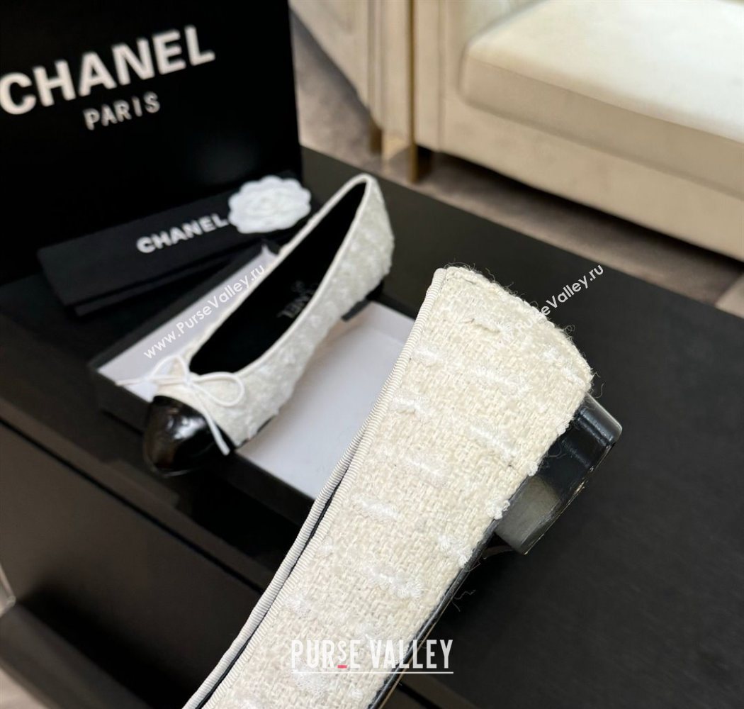 Chanel Classic Tweed Patent Calfskin Ballet Flats with Bow White/Black2 2025 0901 (MD-250901010)