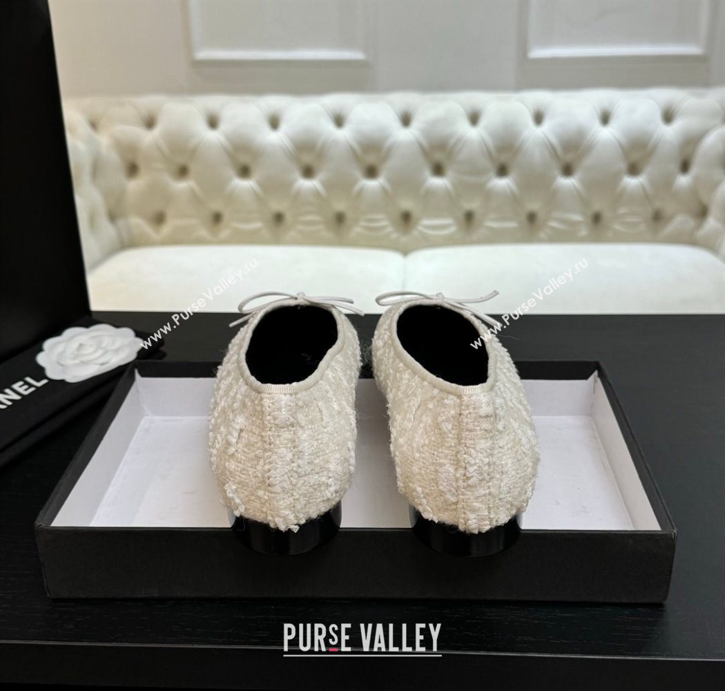 Chanel Classic Tweed Patent Calfskin Ballet Flats with Bow White/Black2 2025 0901 (MD-250901010)