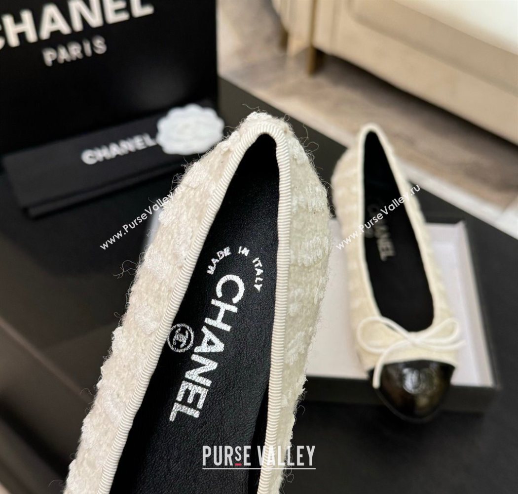 Chanel Classic Tweed Patent Calfskin Ballet Flats with Bow White/Black2 2025 0901 (MD-250901010)