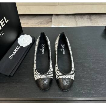 Chanel Classic Tweed Lambskin Leather Ballet Flats with Bow Black/White2 2025 0901 (MD-250901011)