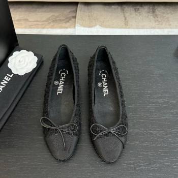 Chanel Classic Tweed Grosgrain Ballet Flats with Bow Black 2025 0901 (MD-250901012)