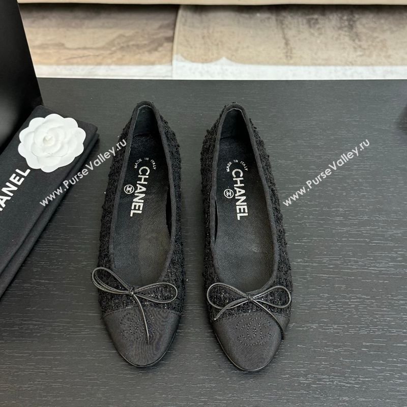Chanel Classic Tweed Grosgrain Ballet Flats with Bow Black 2025 0901 (MD-250901012)