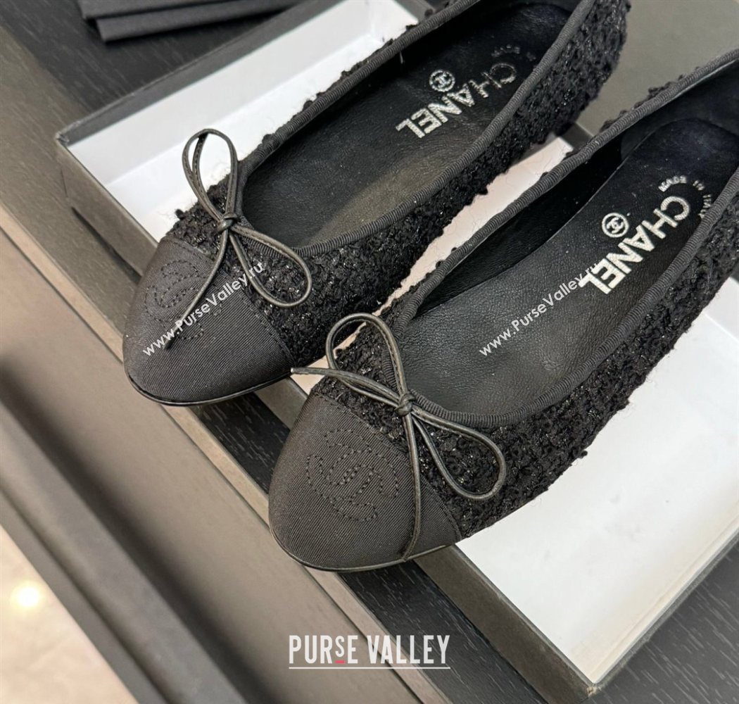 Chanel Classic Tweed Grosgrain Ballet Flats with Bow Black 2025 0901 (MD-250901012)