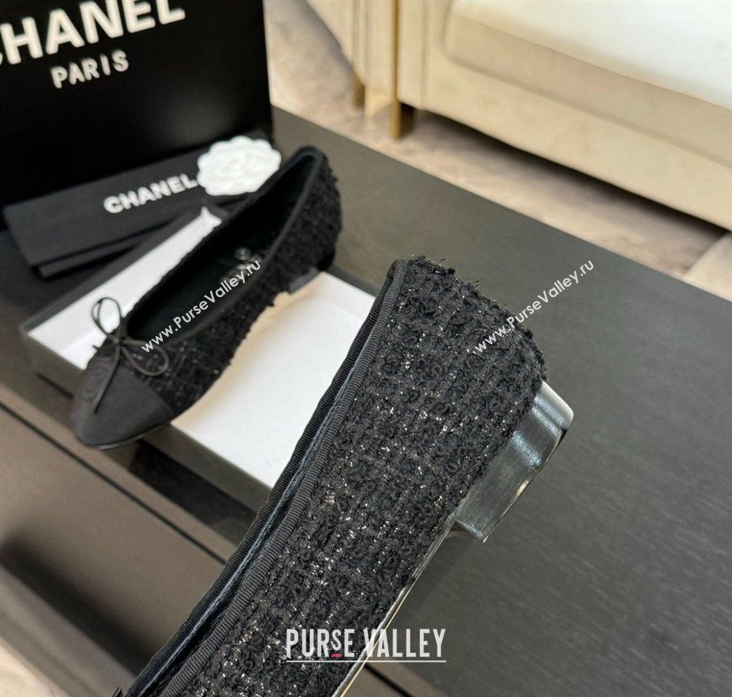 Chanel Classic Tweed Grosgrain Ballet Flats with Bow Black 2025 0901 (MD-250901012)