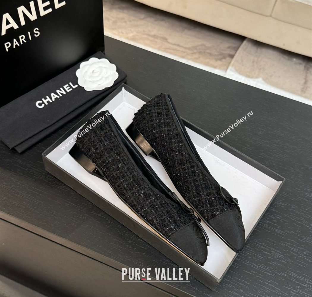 Chanel Classic Tweed Grosgrain Ballet Flats with Bow Black 2025 0901 (MD-250901012)