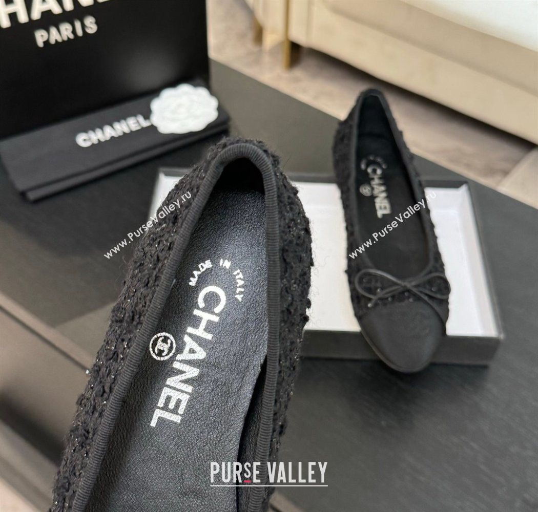 Chanel Classic Tweed Grosgrain Ballet Flats with Bow Black 2025 0901 (MD-250901012)