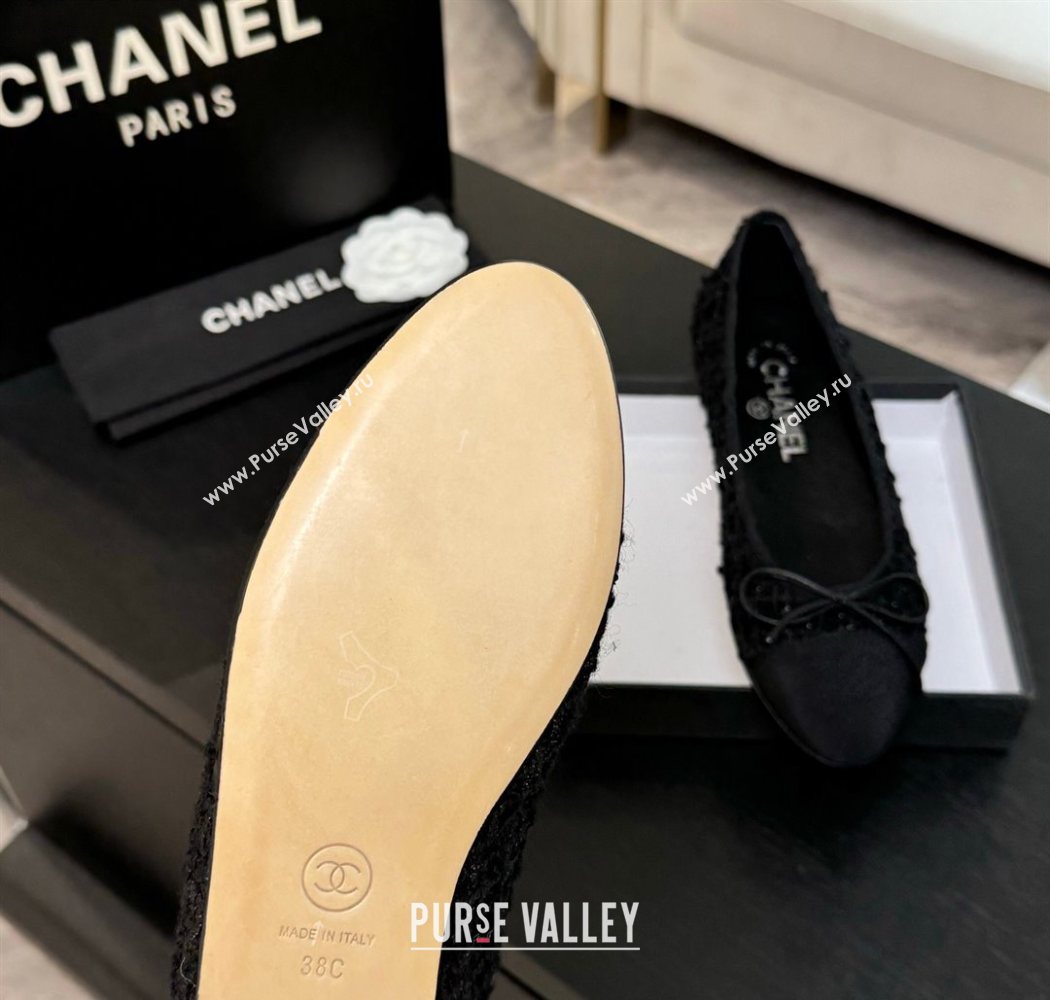 Chanel Classic Tweed Grosgrain Ballet Flats with Bow Black 2025 0901 (MD-250901012)