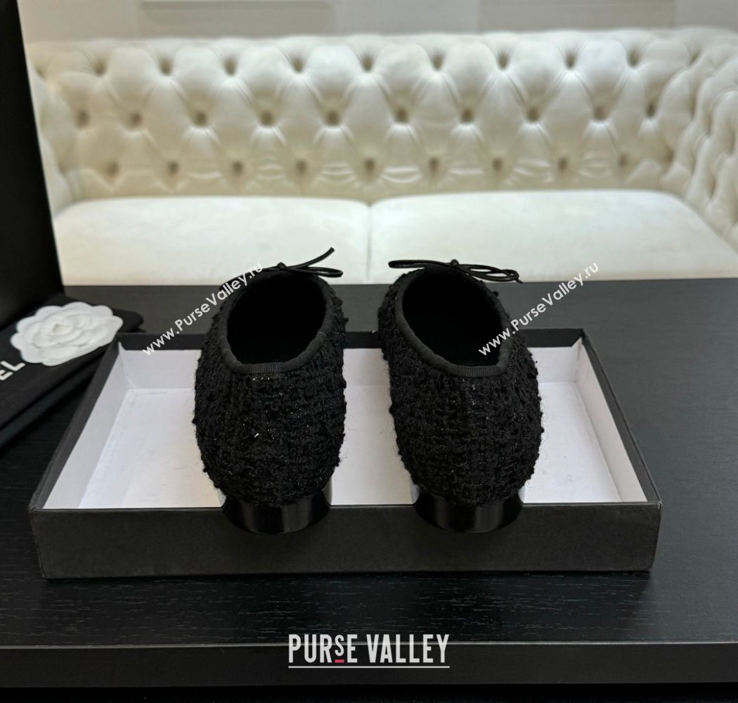 Chanel Classic Tweed Grosgrain Ballet Flats with Bow Black 2025 0901 (MD-250901012)