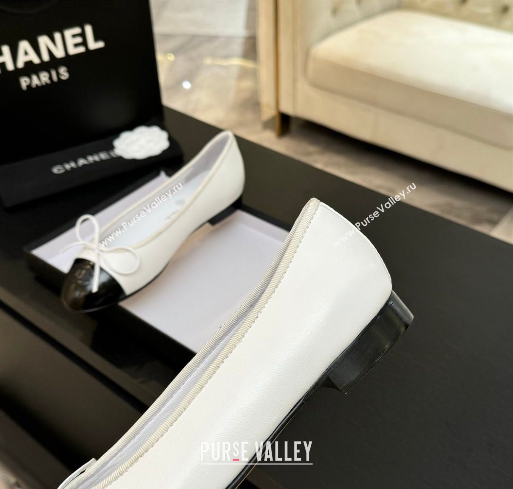 Chanel Classic Lambskin Patent Calfskin Ballet Flats with Bow White 2025 0901 (MD-250901021)