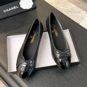 Chanel Classic Quilted CC Lambskin Patent Calfskin Ballet Flats with Bow Black 2025 (MD-250901014)