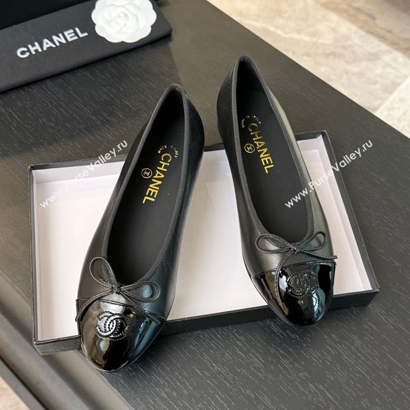 Chanel Classic Quilted CC Lambskin Patent Calfskin Ballet Flats with Bow Black 2025 (MD-250901014)